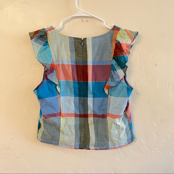 Anthro Maeve NWT Blue Plaid Ruffled Front Sleeveless Top - Picture 8 of 11